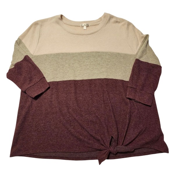 nine britton Tops - Nine Britton Womens 2X Color Block Tie Front 3/4 Sleeve Top‎ Pullover Knit
